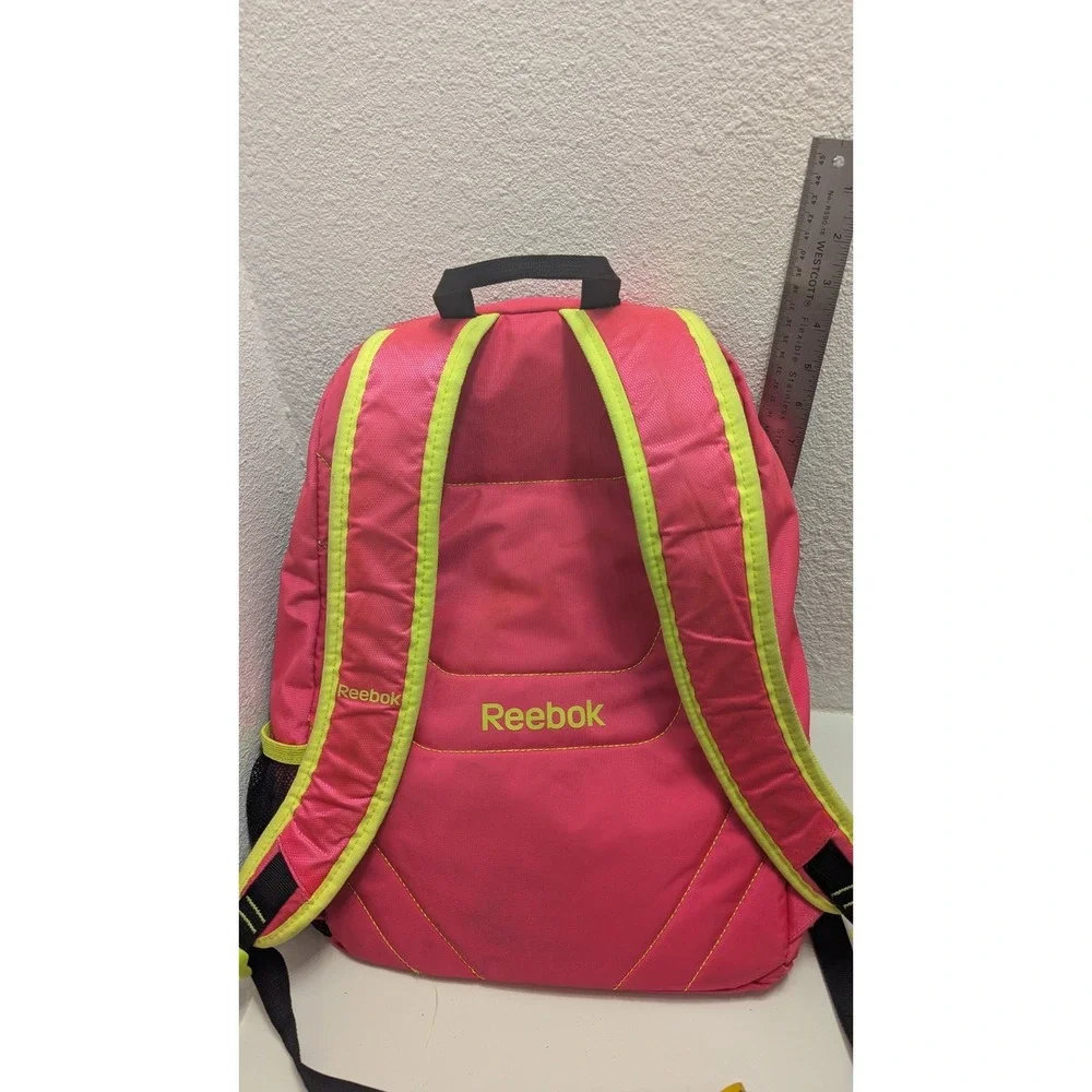 Reebok Pink Lime Green Backpack School Book Bag Daypack Adjustable Straps
